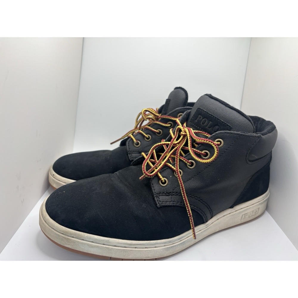 Polo Ralph Lauren Shrunken Nubuck Sneaker Boot BO-LCB Black Men's 8 Leather